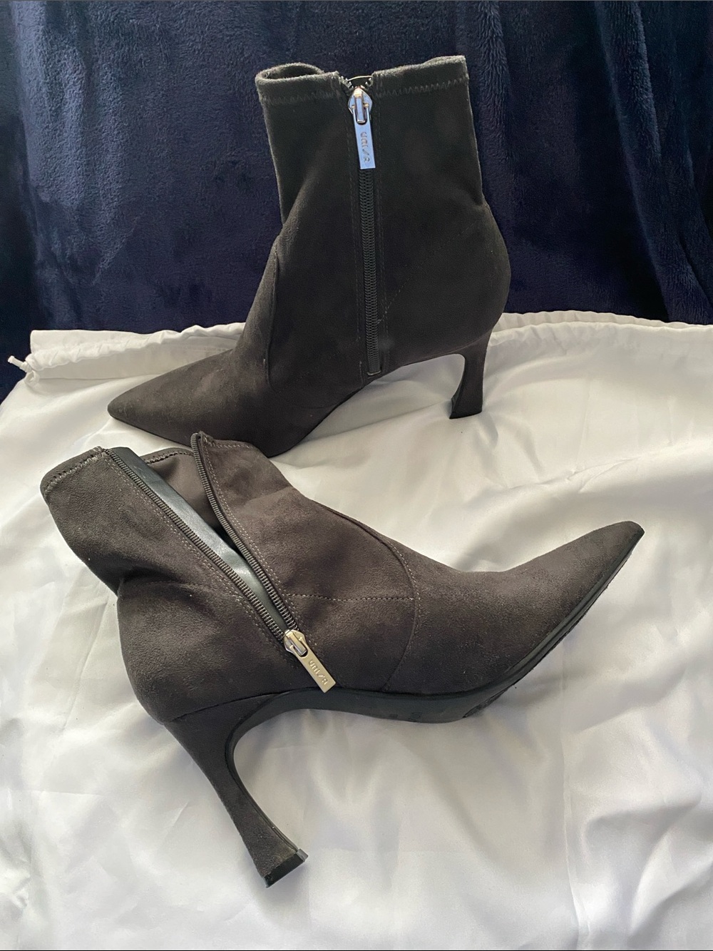 Unisa Black Pointed-Toe Suede Ankle Booties with Side Zip